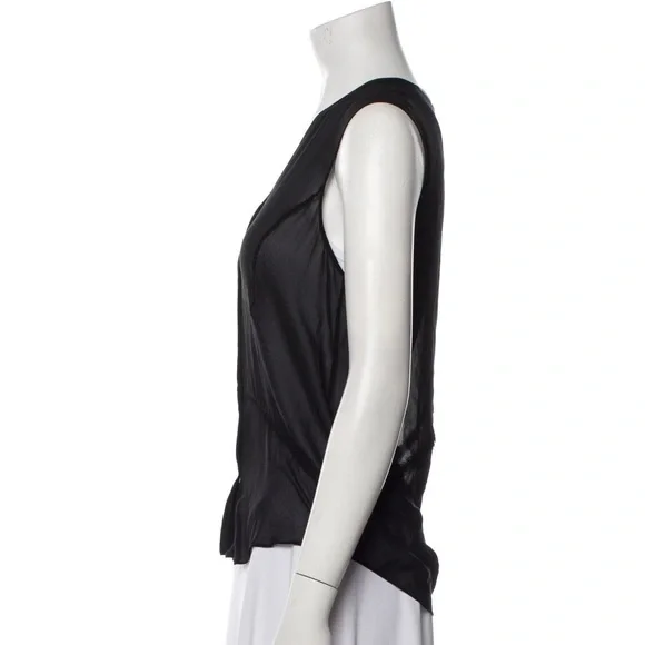 Helmut Lang Silk Chiffon Black V-Neck Sleeveless Button Down Raw Trim Top Size S - Picture 2 of 12